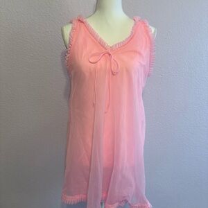 Sears Vintage Pink Sheer Chemise with Ruffle Trim